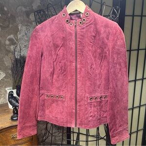 Deadstock VTG Ruff Hewn Genuine Leather 'Wine' Brass Grommets Moto Jacket: SMALL